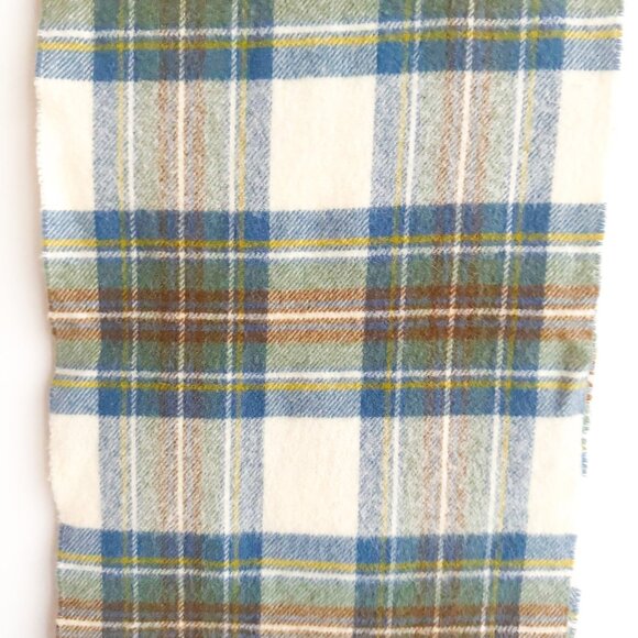 Johnstons Lambswool Blue Brown Plaid Scarf Made in Scotland - Picture 4 of 5